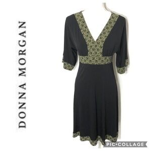 Donna Morgan V-Neck Dress Sz 6 Women’s Black Green